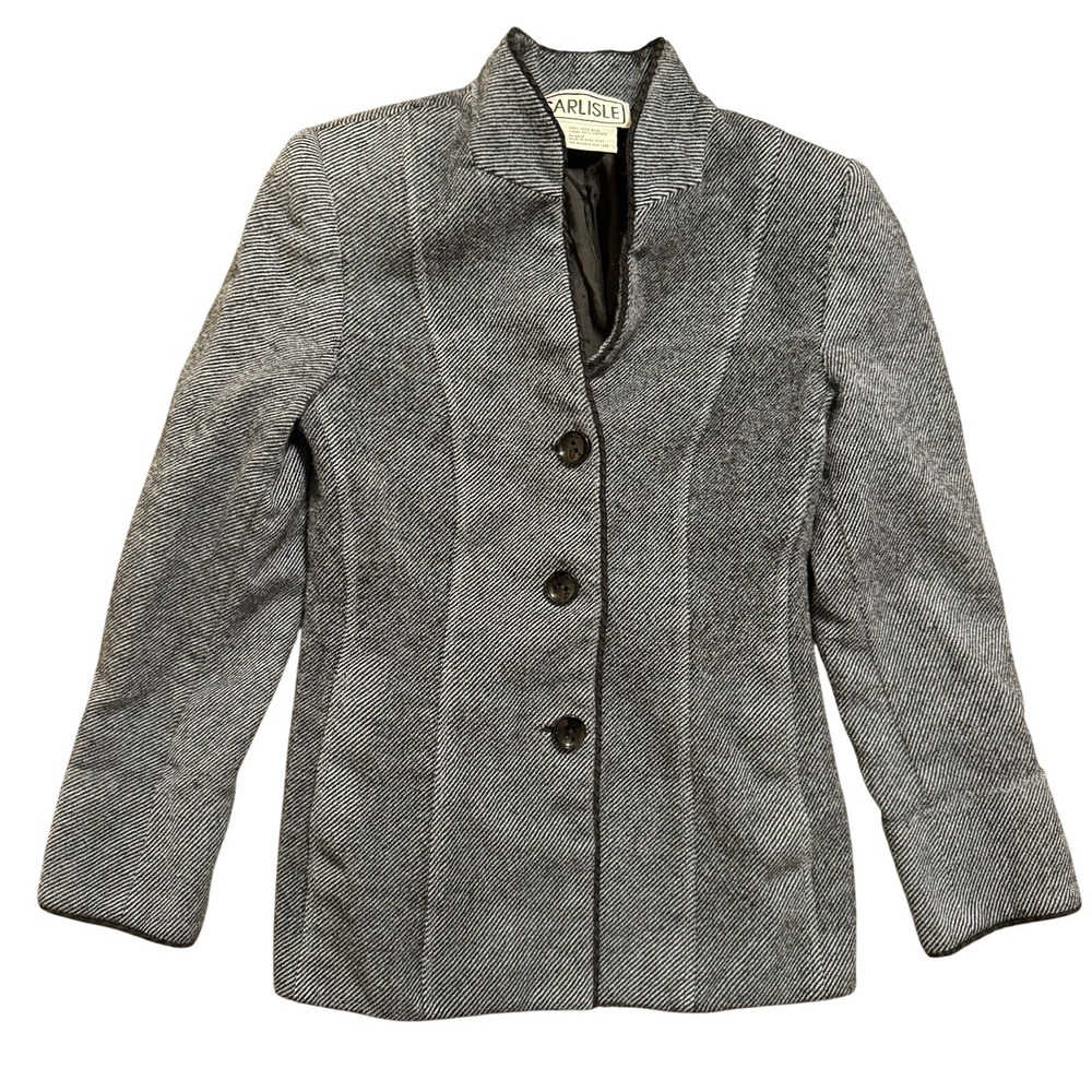 Vintage Carlisle Wool Jacket Coat Womens Size 2 Felt Dark Blue Thick Button Up
